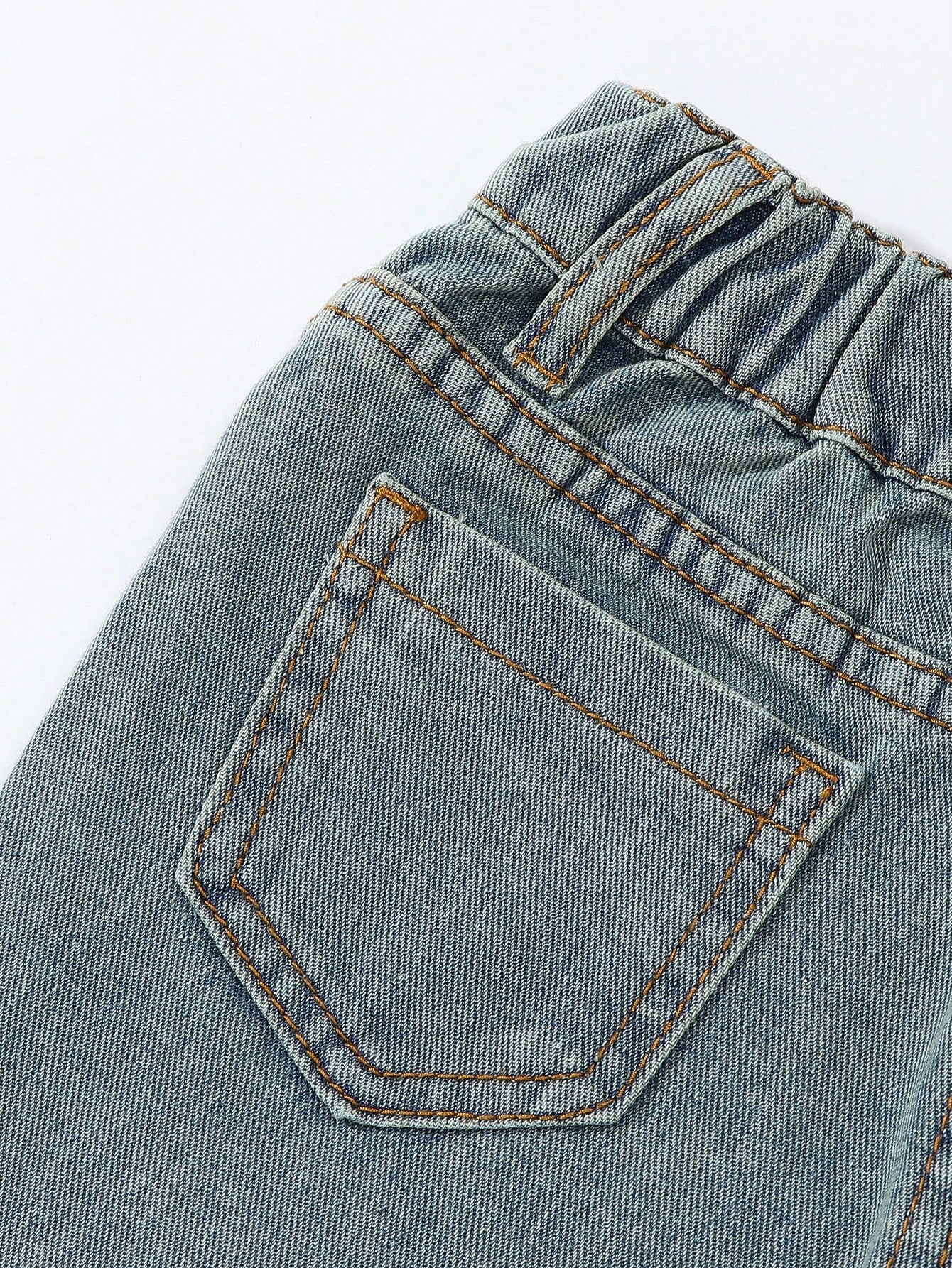 Young Girls Vintage Streetwear Ripped Distressed Multi-Pockets Washed Light Blue Straight Leg Denim Cargo Pants, School, Campus, College