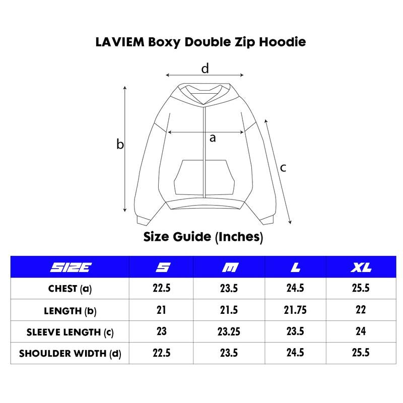 LAVIEM Double Zip Hoodie Form Boxy - Boxy Zip up 350GSM Hoodie - Cropped Hoodie Streetwear Vibe