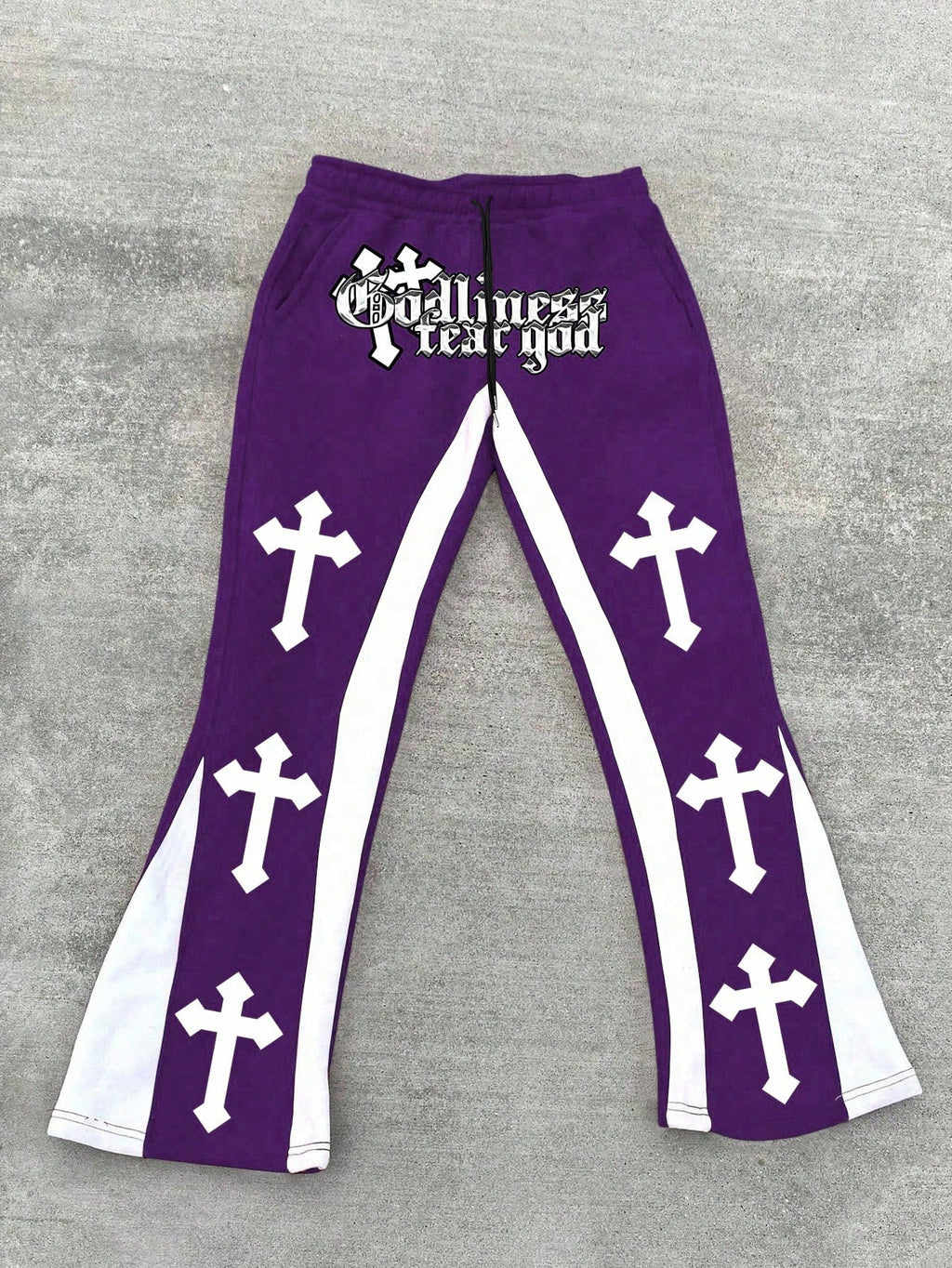 Manfinity EMRG Men'S Letter & Cross Print Drawstring Waist Pocket Casual Sweatpants, for Rave, Emo, 2000S Style