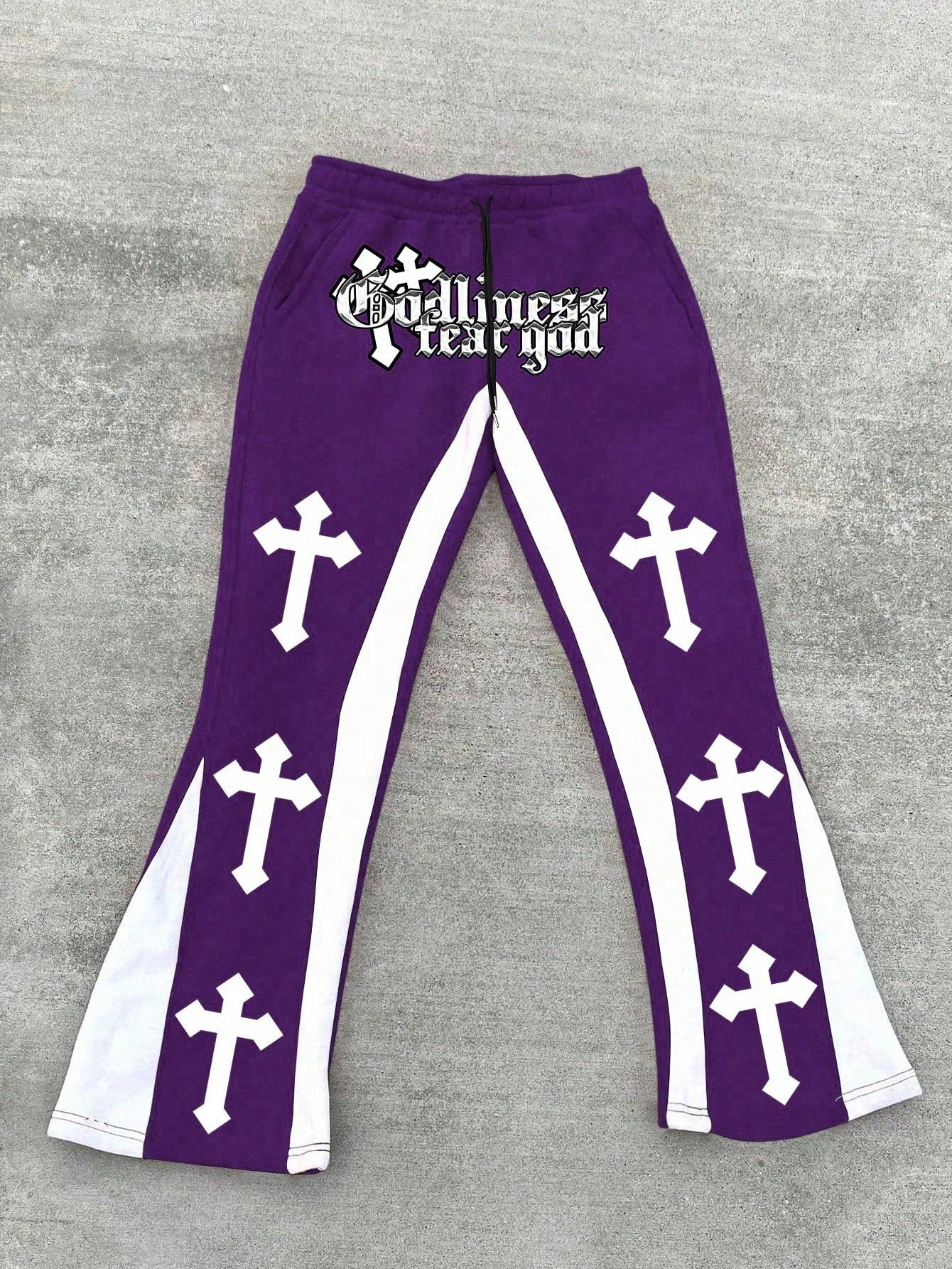 Manfinity EMRG Men'S Letter & Cross Print Drawstring Waist Pocket Casual Sweatpants, for Rave, Emo, 2000S Style