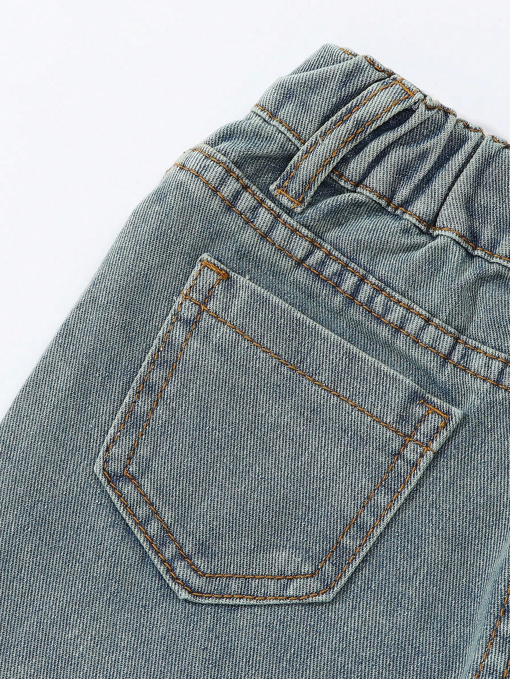 Young Girls Vintage Streetwear Ripped Distressed Multi-Pockets Washed Light Blue Straight Leg Denim Cargo Pants, School, Campus, College
