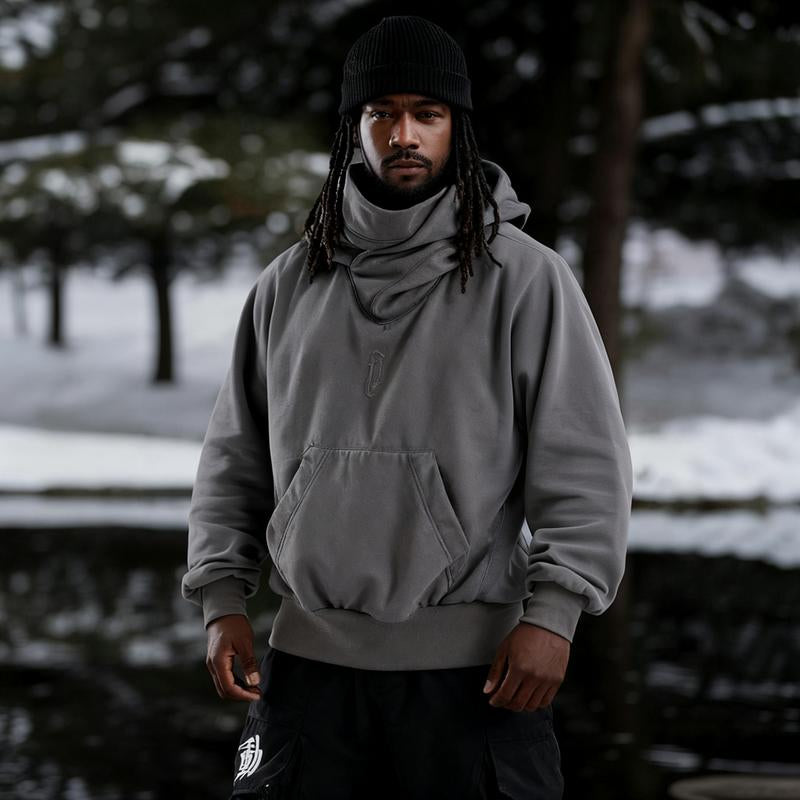 Men Ninja Loose Fit Hoodie Streetwear Hip Hop Pullover Sweatshirt Long Sleeve Oversized High Street Style Hooded Top Casual Urban Fashion Warm Winter Outfit for Tough Men