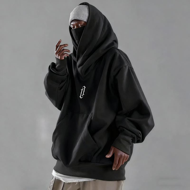 Men Ninja Loose Fit Hoodie Streetwear Hip Hop Pullover Sweatshirt Long Sleeve Oversized High Street Style Hooded Top Casual Urban Fashion Warm Winter Outfit for Tough Men