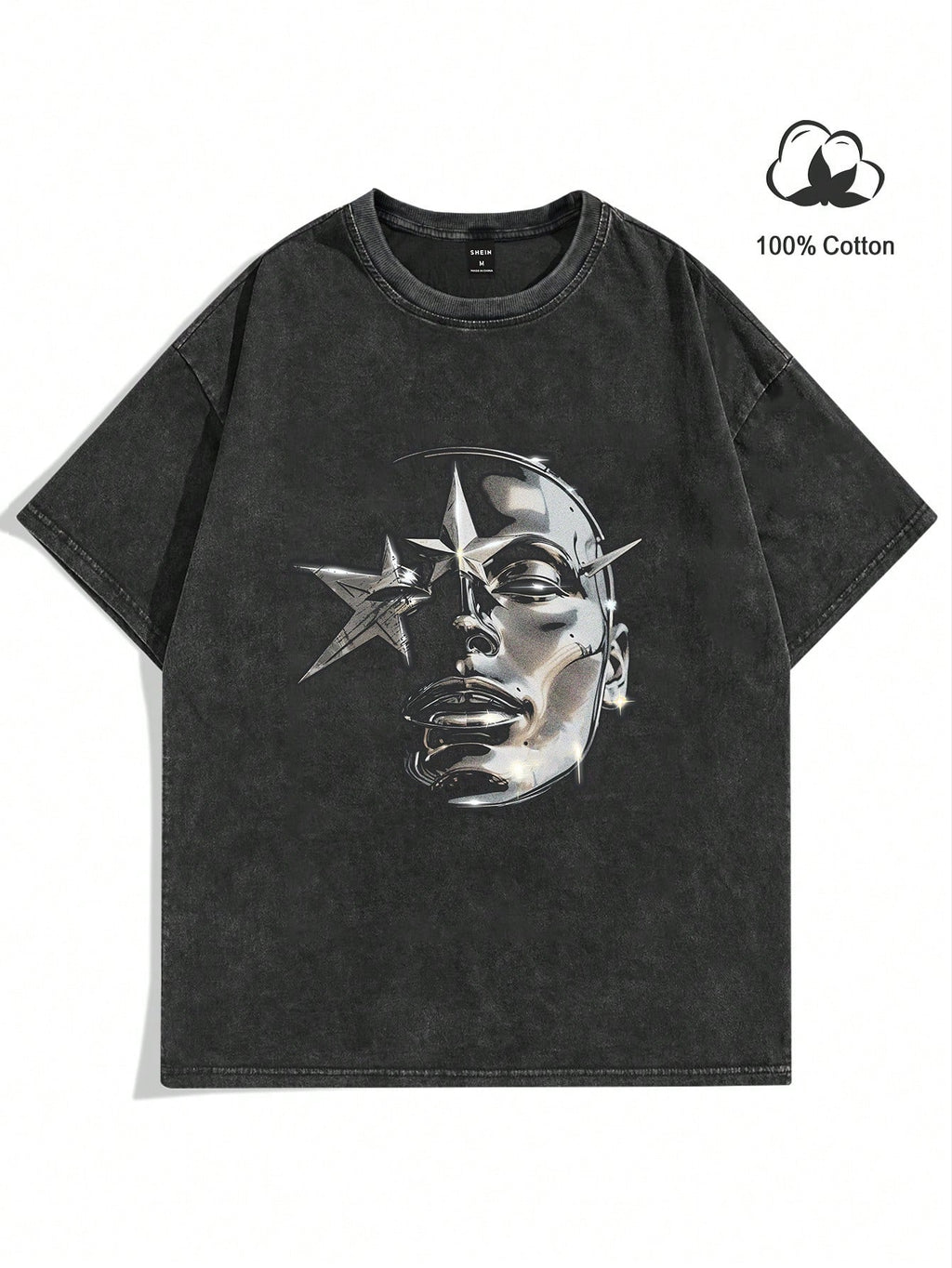 Manfinity EMRG Men Summer Casual Short Sleeve T-Shirt with Star and Character Graphic Print, round Neck, for Going Out