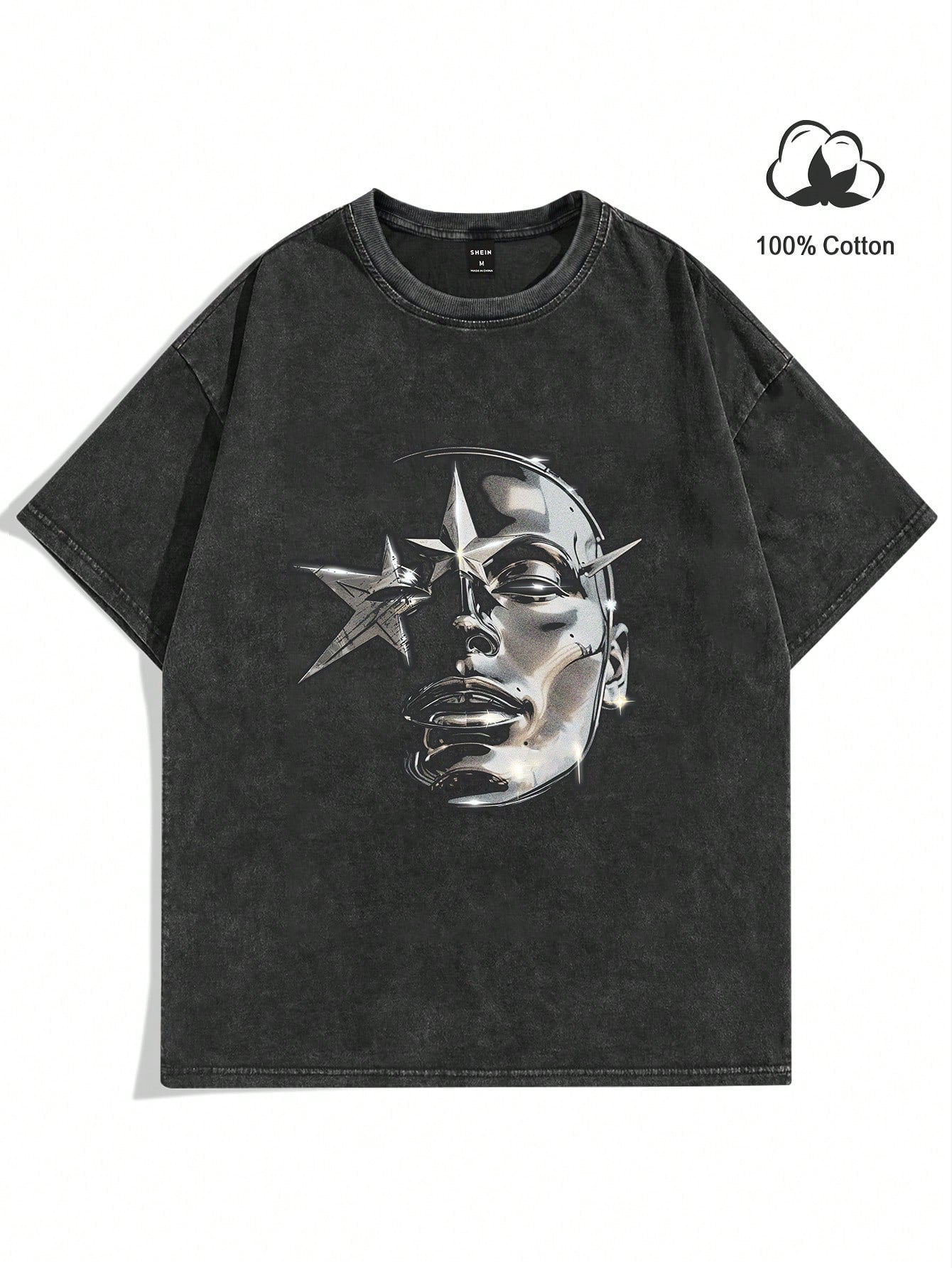 Manfinity EMRG Men Summer Casual Short Sleeve T-Shirt with Star and Character Graphic Print, round Neck, for Going Out