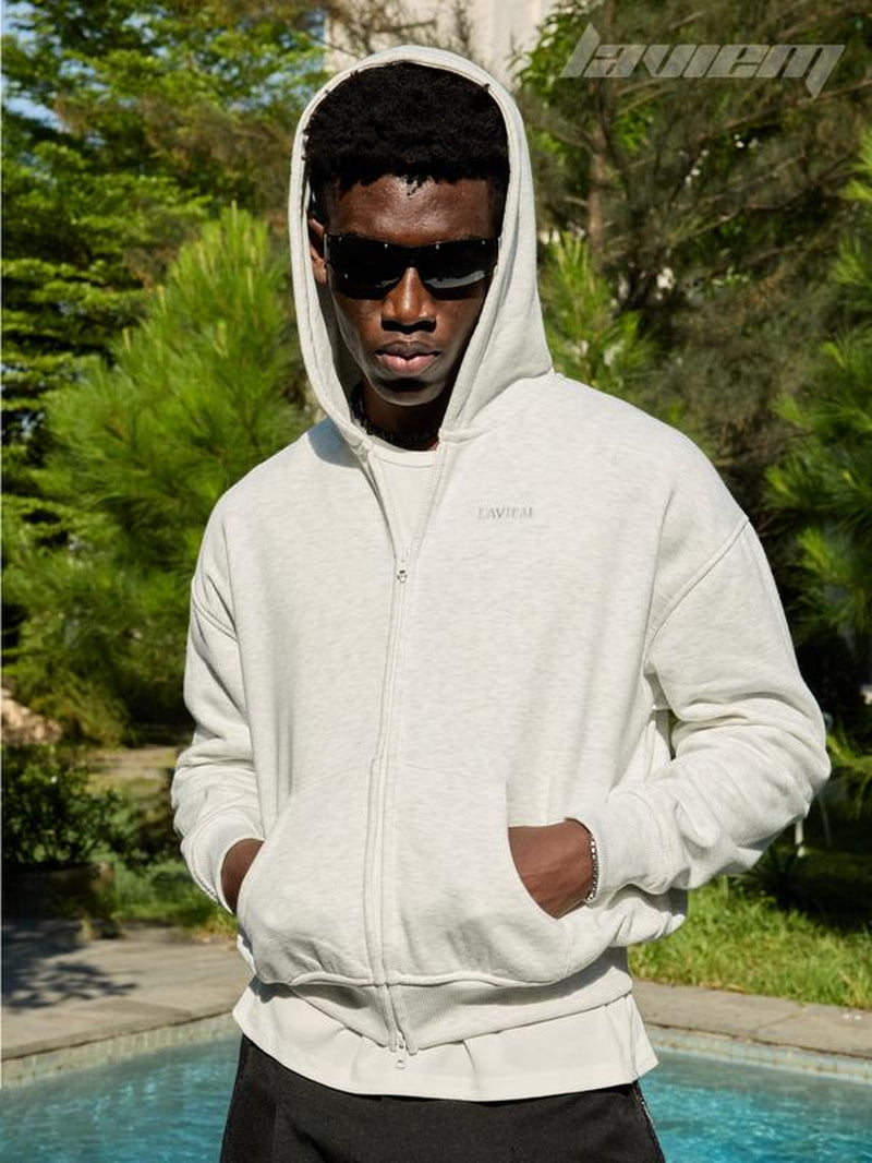 LAVIEM Double Zip Hoodie Form Boxy - Boxy Zip up 350GSM Hoodie - Cropped Hoodie Streetwear Vibe